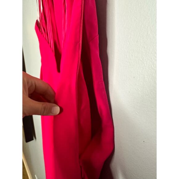 HALSTON Fuchsia Rose Pink Asymmetrical Hemline Multi-Strap Halter Drees size 2 - Picture 14 of 16
